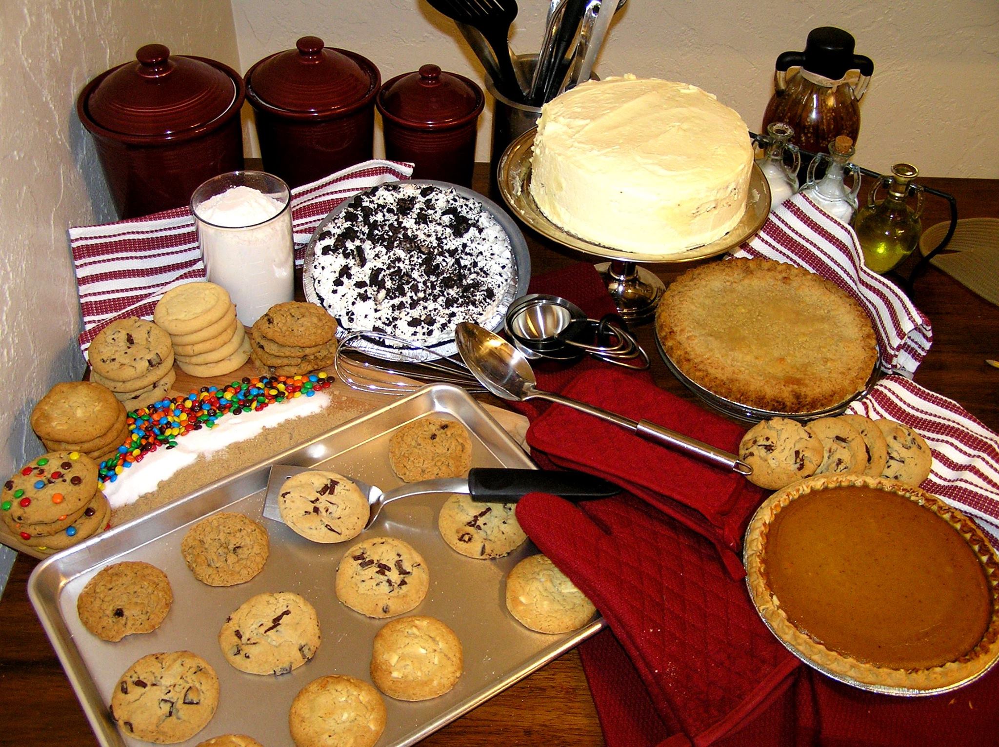 Pizzas, cookies, cakes, pies, and desserts shown on TJ’s current website